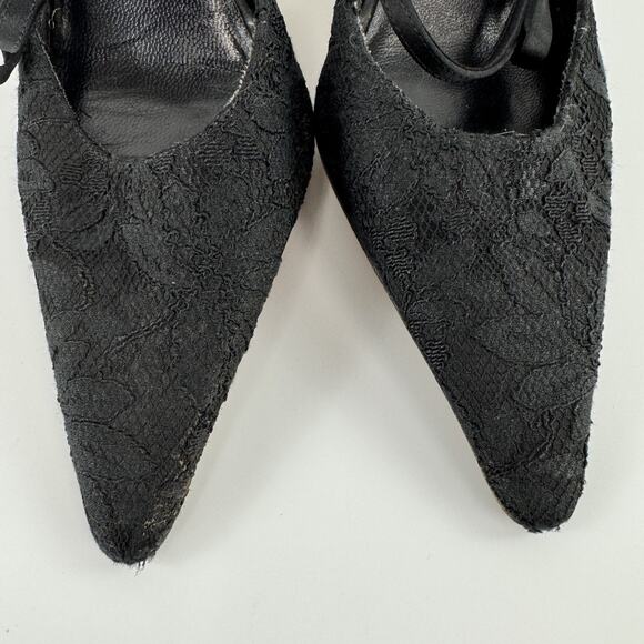 Isaac Mizrahi Black Lace Heels Sling Back Pointed Toe Women's Size 10 B Flat bow - Picture 6 of 12